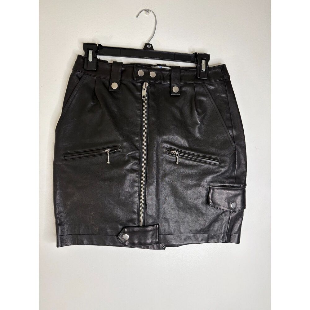 FRAME Atelier Black Leather Moto Mini Skirt Women's Size 27 Zip Biker Luxury